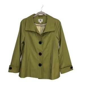 Gallery Womens Button Front Lightly Pockets Green Collar Lined Coat Jacket XS
